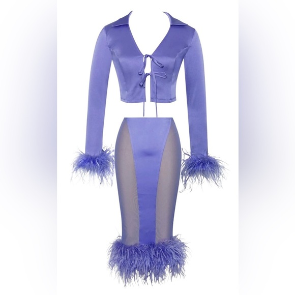 Purple Feathered Two-Piece Set sz Large - Picture 3 of 14